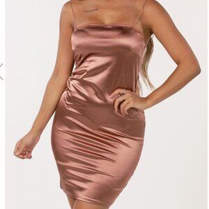 LOVE TREE Fitted Spaghetti Strap Stretch Satin Dress